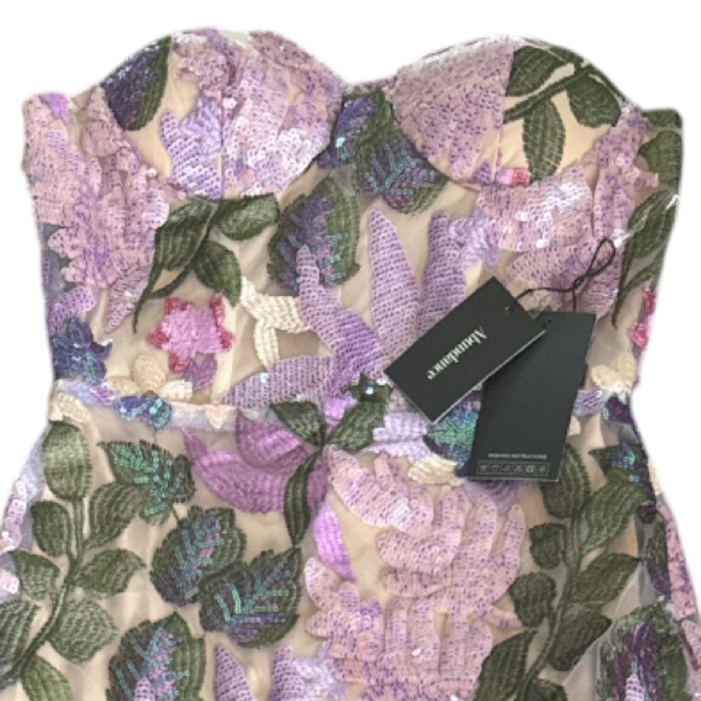 Bella Barnett Eugenia Flowers Sequins Strapless Mesh Dress Purple Size Small NWT - Picture 14 of 14